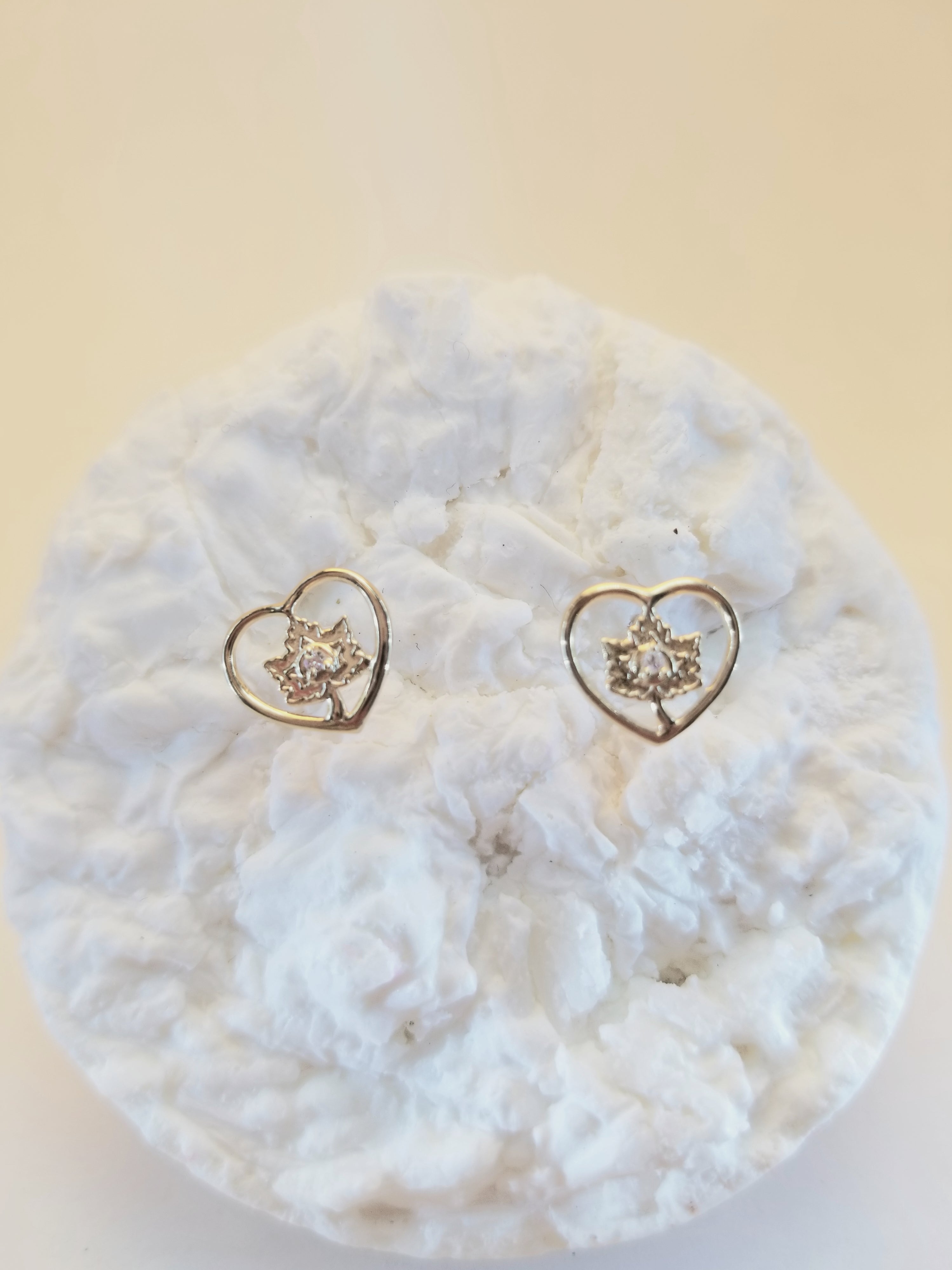 Heart Shaped Maple Leaf Diamond Earrings