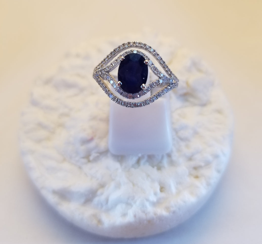 Blue Sapphire & Diamond Gold Ring