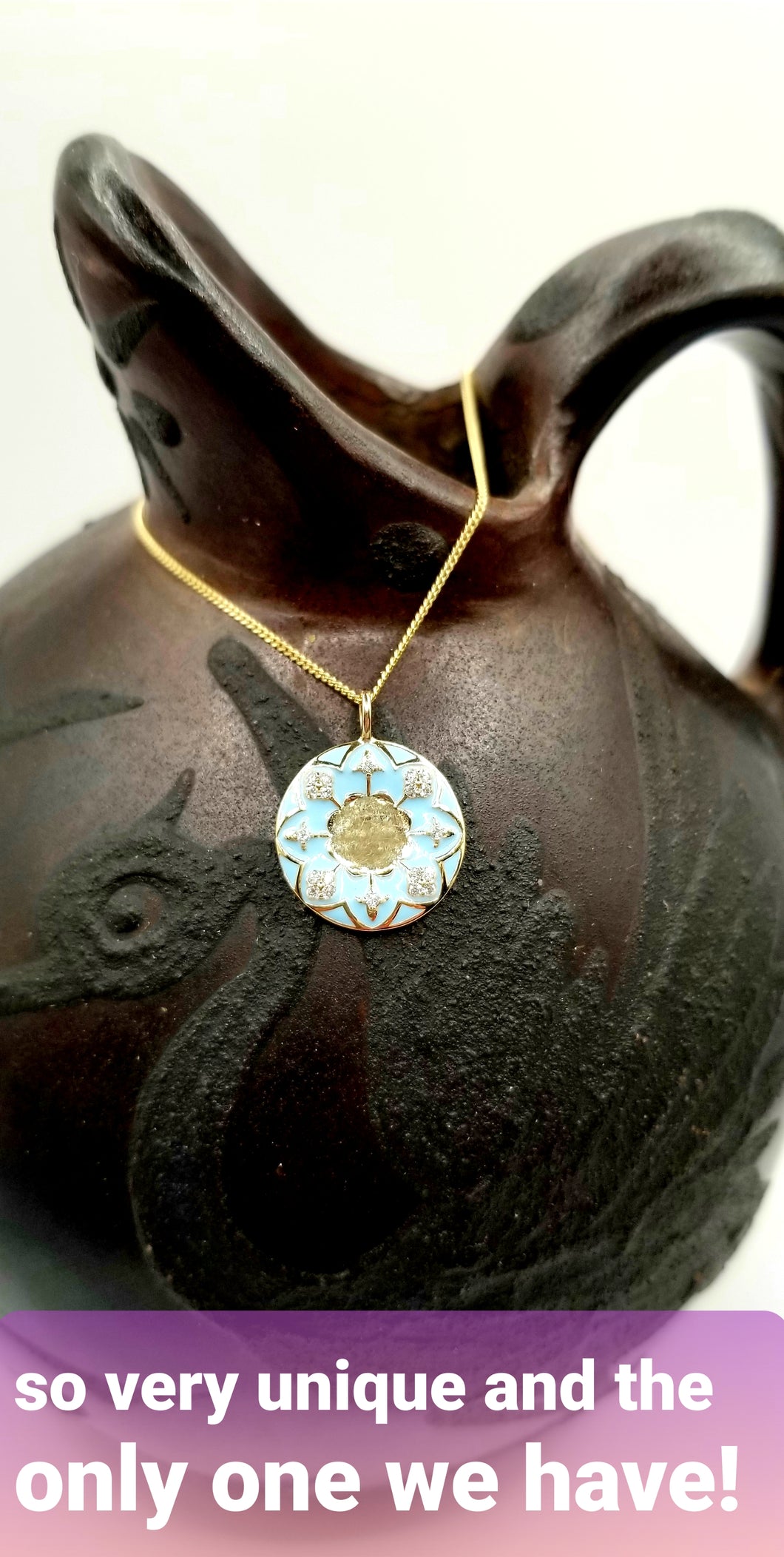Stunning Gold & Enamel Pendant Accented with Diamonds