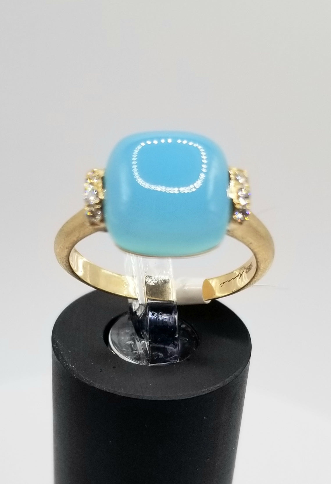 Really Unique Blue Agate & Diamond 10k Ring