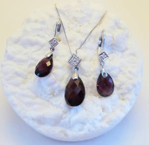 Brazilian Garnet & Diamond  Earrings In 14k White Gold