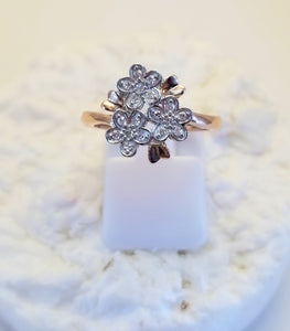 10k Rose & Diamond Flower Ring
