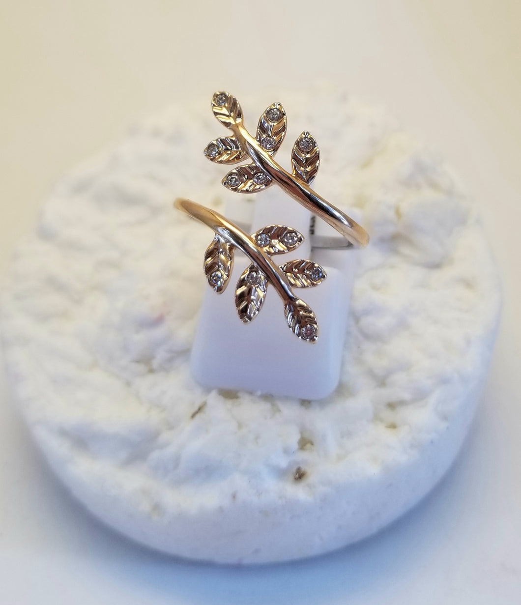 10k Rose Gold & Diamond Leaf Ring