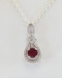 Ruby & Diamond Pendant in 10k White Gold